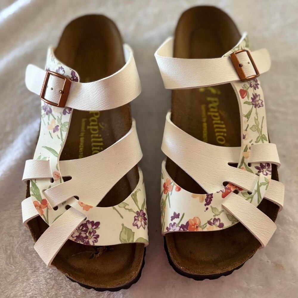 SIZE 9 - Birkenstocks - Floral Purple/Pink White and Cream Sandals
